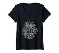 Femme Fleur hexagonale Infini Spirale fractale Motif Trippy T-Shirt avec Col en V