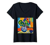 Femme Fleurs abstraites dans Un Vase Bleu et Blanc d'après Joan Miró T-Shirt avec Col en V