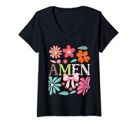 Femme Fleurs Amen T-Shirt avec Col en V
