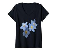 Femme Fleurs Bleues romantiques Forget Me Nots T-Shirt avec Col en V