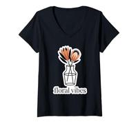 Femme Fleurs dans Un Vase Nature Printemps Botanique T-Shirt avec Col en V