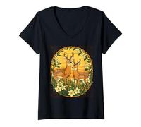 Femme Fleurs de Caribou et Jasmin Jaune T-Shirt avec Col en V