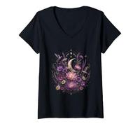 Femme Fleurs de Lune céleste colibris mystiques botaniques T-Shirt avec Col en V