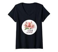 Femme Fleurs de lys douces et sereines pour une sensation de paix T-Shirt avec Col en V