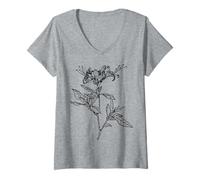 Femme Fleurs de lys pour Jardinier Floral T-Shirt avec Col en V