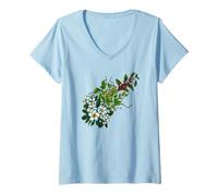 Femme Fleurs de Plumeria Tropicales houblon Vert Cerises café T-Shirt avec Col en V