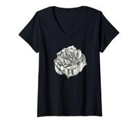 Femme Fleurs de Roses-Cent Billets de Dollars T-Shirt avec Col en V
