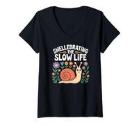 Femme Fleurs du Jardin d'escargots Shellebrating The Slow Life T-Shirt avec Col en V