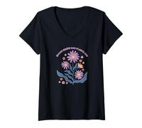 Femme Fleurs là où Dieu te plante, motif floral chrétien rétro T-Shirt avec Col en V