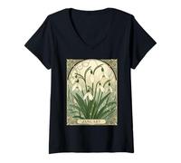Femme Fleurs Perce-Neige d'anniversaire de Janvier Style Art Nouveau T-Shirt avec Col en V