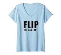 Femme Flip The Camera - Funny Trending Meme Minimal Text T-Shirt avec Col en V