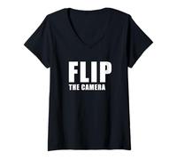 Femme Flip The Camera - Funny Trending Meme Minimal Text T-Shirt avec Col en V