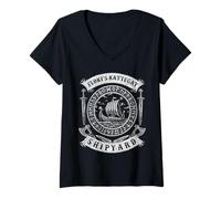 Femme Flokis Shipyard Kattegat Viking Ship Borre Style - V2 T-Shirt avec Col en V