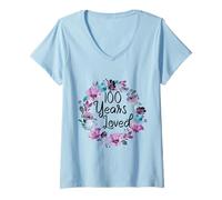 Femme Floral 100 Years Old 100th Birthday Women's 100 Years Loved T-Shirt avec Col en V