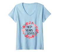 Femme Floral 107 Years Loved Women 107 Years Old Cool 107th B-Day T-Shirt avec Col en V