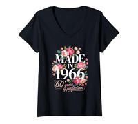 Femme Floral 1966 60 Ans Grand-mère Fleurs 60e Anniversaire T-Shirt avec Col en V