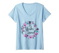 Femme Floral 75 Years Old 75th Birthday Women's 75 Years Loved T-Shirt avec Col en V