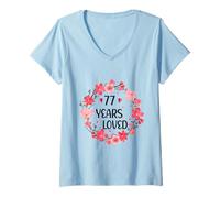 Femme Floral 77 Years Loved Women 77 Years Old Cool 77th Birthday T-Shirt avec Col en V