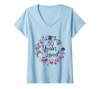 Femme Floral 80 Years Old 80th Birthday Women's 80 Years Loved T-Shirt avec Col en V