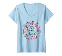 Femme Floral 85 Year Old 85th Birthday Men Women 85 Years Loved T-Shirt avec Col en V