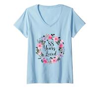 Femme Floral 88 Year Old 88th Birthday Men Women 88 Years Loved T-Shirt avec Col en V