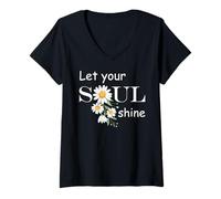 Femme Floral Daisy Flower, Inspirational, Let Your Soul Shine T-Shirt avec Col en V