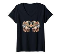 Femme Floral Easter Gnomes with Spring Flower Hat for GNOME Lover T-Shirt avec Col en V