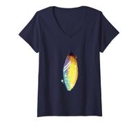 Femme Floral Feather for Spring and Summer Cute Surf Beach Graphic T-Shirt avec Col en V