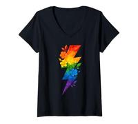 Femme Floral géométrique Thunder Rainbow LGBTQ Low Poly T-Shirt avec Col en V