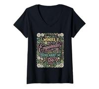 Femme Floral I Wonder If Empanadas Think About Me T-Shirt avec Col en V