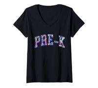 Femme Floral Pre-K 1er Jour d'école Maternelle Enseignant élève T-Shirt avec Col en V