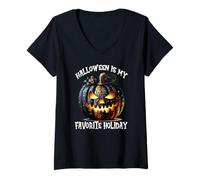 Femme Floral Pumpkin for Goth Mom Halloween is My Favorite Holiday T-Shirt avec Col en V