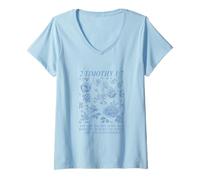 Femme Floral Scripture Christian 2 Timothy 1:7 Femmes T-Shirt avec Col en V
