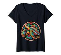 Femme Floral Sea Turtle Earth Day Ecology Femmes Filles Océan T-Shirt avec Col en V