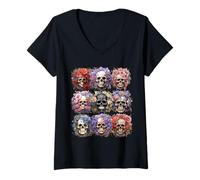Femme Floral Skull Pattern for Women Mexican Skull with Flowers T-Shirt avec Col en V