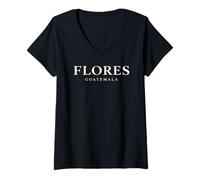 Femme Flores Guatemala Chapin Quetzal Guate Antigua Tikal Maya 502 T-Shirt avec Col en V