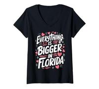 Femme Floride Tout est Plus Grand en Floride USA Amérique T-Shirt avec Col en V