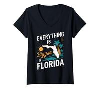 Femme Floride USA Tout est Plus Grand en Floride Amérique T-Shirt avec Col en V