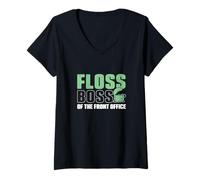 Femme Floss Boss of The Front Office Réceptionnistes dentaires drôles T-Shirt avec Col en V