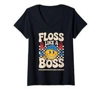 Femme Floss Like A Boss - Children Dental Health Month T-Shirt avec Col en V