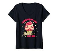 Femme FLOUR ON MY FACE SASS IN MY SOUL T-Shirt avec Col en V