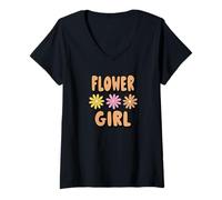 Femme Flower Girl - Jolie Jolie Fleur Simple Petite Fille Rose T-Shirt avec Col en V