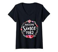Femme Flower Girls Nées en 1982 pour Leur 43e Anniversaire T-Shirt avec Col en V