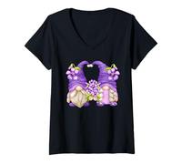 Femme Flower Lover Summer Graphic for Women Hippies Purple GNOME T-Shirt avec Col en V