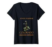 Femme Flower The Columbine du Territoire du Colorado T-Shirt avec Col en V