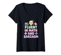 Femme Fluent in Math Sarcasm Pi Ampoule Arc Rose pour Enseignant de mathématiques T-Shirt avec Col en V