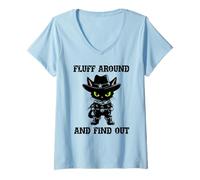 Femme Fluff Around Find Out Meowdy Cat Funny Cowboy Overstimulated T-Shirt avec Col en V