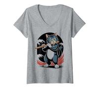 Femme Flûte Chat Classique Musique Joueur Chaton Flûtiste Flûtiste T-Shirt avec Col en V