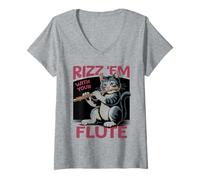 Femme Flûte Chat Classique Musique Joueur Chaton Flûtiste Flûtiste T-Shirt avec Col en V