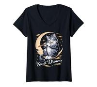 Femme Flûte Chat Moon Dreams Flûte Joueur Chaton Flûtiste Flûtiste T-Shirt avec Col en V